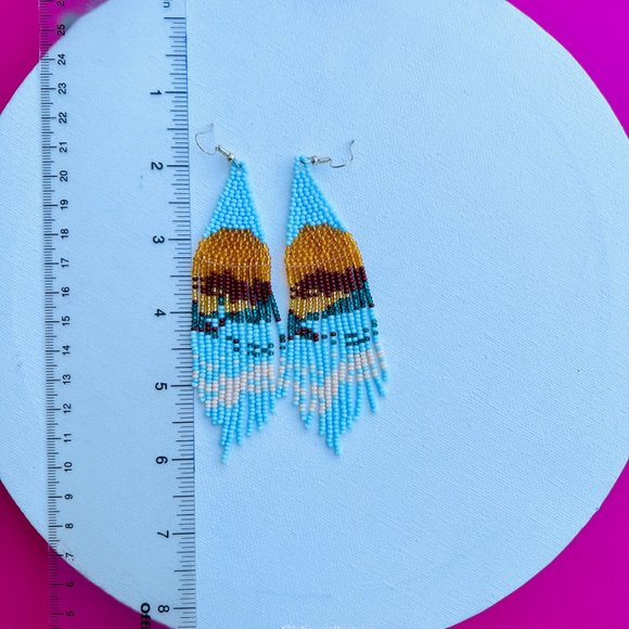 Mexican Earrings Huichol Earrings Long Earrings Hand Beaded Mexican Earrings Hui - Picture 5 of 5